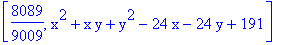 [8089/9009, x^2+x*y+y^2-24*x-24*y+191]